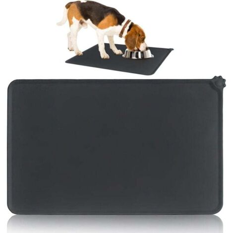 Tapis de Bol en Silicone Antiadhésif pour Chats et Chiens, Tapis Gamelle Tapis Alimentation Animaux Facile Nettoyer Contre Éclaboussures Salissures Imperméable et Antidérapant - Noir, 48 X 30CM