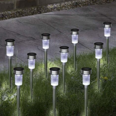 Lot de 10 lampes solaires sur piquet - Lampes LED d'extérieur pour jardin, éclairage de chemin étanche en acier inoxydable pour terrasse, allée, allée, décoration de trottoir (1/4)