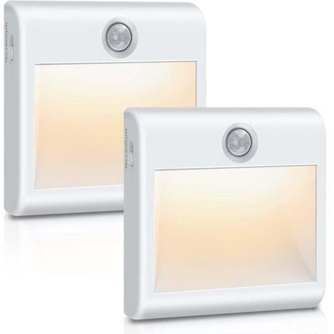 Veilleuse LED [Lot de 2], Lampe Detecteur de Mouvement Interieur, Alimenté via Batterie Lampe de Placard Magnétique Adhésive Blanc Chaud pour Couloir, Escalier, Cuisine, Penderie, Armoire