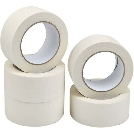 5 Rouleaux Ruban de Masquage Adhésif Masquage Peinture Ruban multi-usages forte Bande Collante pour Peinture, Industrie, Décoration, Bricolage, Artisanat -50 mm x 50 m