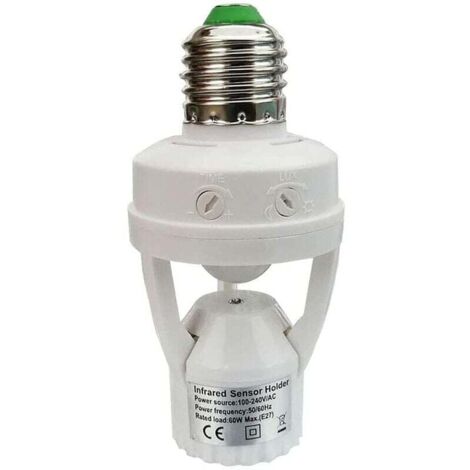 Douille avec détecteur de mouvement PIR Ampoules avec culot E27 pour une utilisation en intérieur avec réglage du temps et de la lumière
