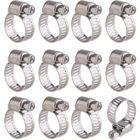 12 Pièces Collier de Serrage Tuyau Ajustable en Acier Inoxydable Tuyau Pinces Clips Fixation (9-16 mm) (1/4)
