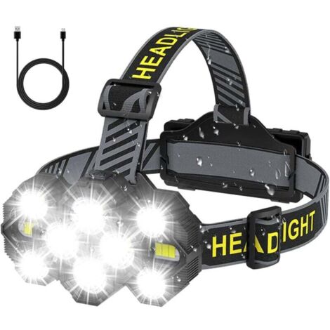 Lampe Frontale LED Rechargeable 1800 Lumens – USB, étanche IPX4, Pour Pêche, Camping (dorée)