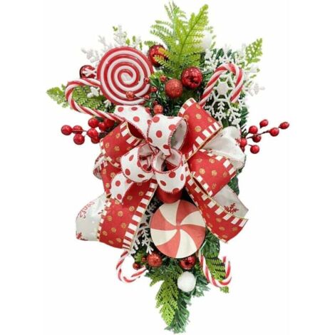 Couronnes de Noël en forme de larme, 19,7 pouces de porte de Noël, bonbons de Noël à l'envers, porte d'arbre à suspendre, ornements de décoration murale, hiver pour intérieur et extérieur, décoration