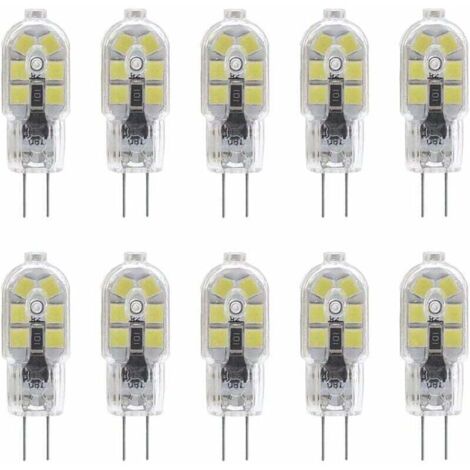 10-Pack G4 2W LED Ampoule pour les Ampoules de Hotte, AC/DC 12V, 20W Ampoules Halogènes Équivalent, 200LM, Bi-Pin avec Couvercle en PVC Transparent, Blanc Froid 6000K, Non-dimmable