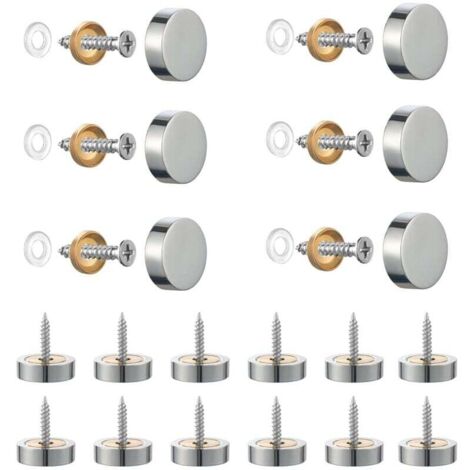 Lot de 20 vis en acier inoxydable brossé avec capuchons décoratifs pour miroirs, tables, assiettes, armoires, panneaux en verre Argenté 14 mm
