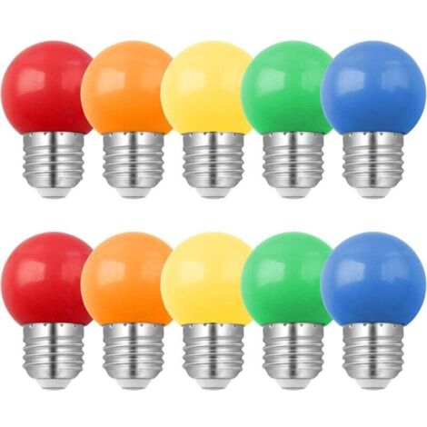 Lot de 10 Ampoule Couleur LED E27 1W, Équivalent Incandescence 10W, 1W G45 Ampoule Écoénergétique Colorée, Ampoule Mini Globe, Rouge Vert Bleu Orange Jaune, pour Mariages, Halloween, Noël
