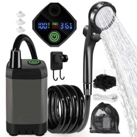 Camping Douche Portable, 6000mA 4 Spray Modes, avec Tuyau, Afficheur Intelligent pour Extérieure,for Hiking