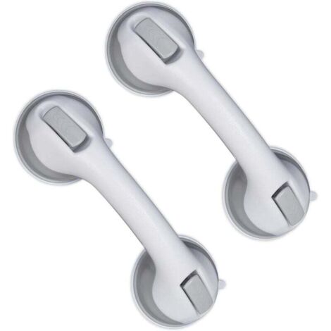 Poignée Ventouse, Lot de 2, Barre d’Appui Douche & Baignoire, 25 kg, pour Personnes âgées, Mur, en Blanc/Gris