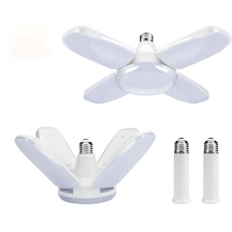 Paquet de 2 Éclairage de garage à LED,60W E27 6000K Lampe d'atelier Déformable à 4 Panneaux Ajustables Plafonnier LED pour Garage, Atelier, Entrepôt, Sous-sol,Gym, Cuisine(Blanc Froid)