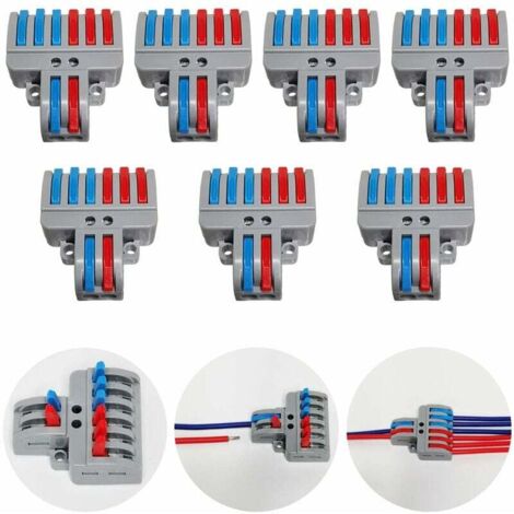 Jeu de bornes CTRICALVER, jeu de bornes de raccordement avec levier, connecteur de câble à pousser, bornes enfichables compactes, 7 pièces de bornes 8 pôles, avec vis de montage (2 en 6)