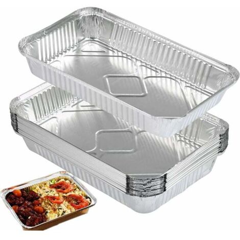 25pcs Barquettes Aluminium Accessoire de Barbecue pour Cuisson, rougeurs, pâtisserie, congélation et Stockage de Grands récipients pour Aliments en Papier Aluminium 31cm x 21cm x 5cm (1/4)