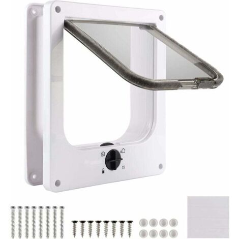 Chatière pour Chat Intérieur Blanc Magnétique, Porte Chat 27 23,5 5,5 cm, Trappe Chat 4 Voies d'Accès,Blanc