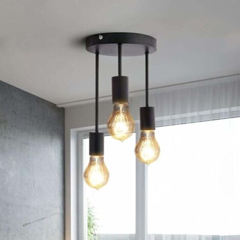 Mainen Plafonnier Rétro Vintage 3 Ampoules - Lampe Suspension Industrielle Métal Noir Mat Pour Salon, Chambre Et Couloir