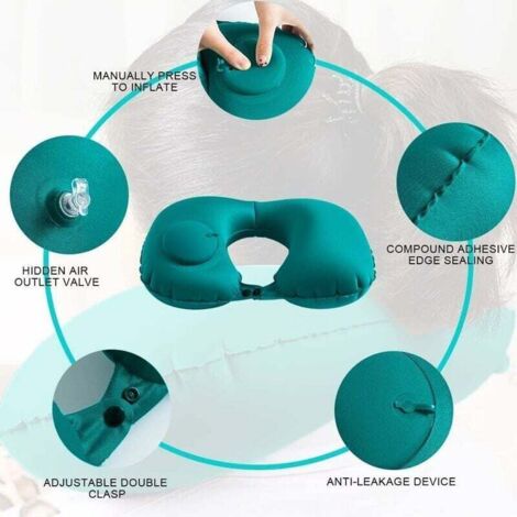 Oreiller De Voyage Gonflable 2 Sets – Coussin Cou Avion Ultra Confort Avec Masque Oculaire + Bouchons D'Oreilles – Lavable, Ergonomique Pour Avion, Train, Voiture