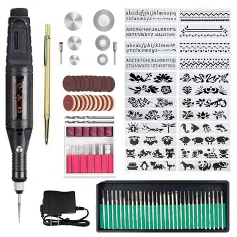 Outil de Gravure 108PCS, Stylo de Gravure électrique avec Marqueur Dispositif de gravure bricolage pour bijoux verre bois métal plastique