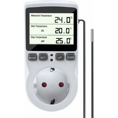 Prise Thermostat, Prise Programmable Digitale avec Sonde, Prise Minuteur Digital, Minuterie Numérique Programmable, Prise Thermostat chauffage pour Serre, Aquarium WH58EU Ikodm