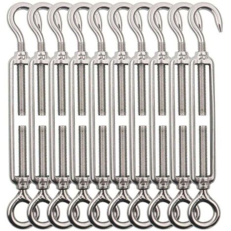 Tendeur Cable Crochet M5 (Crochet et Oeil), Tendeur Fil Acier/Tendeur Cable INOX en Acier Inoxydable 304 pour Fil a Linge, Cable Acier, Corde Acier -10 Pièces