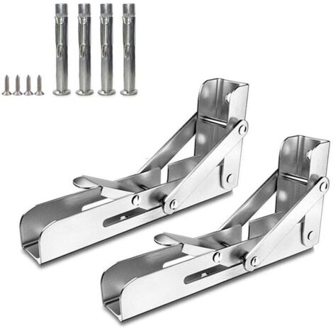 2 Pliable Équerre pour Etagere Mural,économiser de l'espace,Support étagères avec vis d'expansion en Acier Inoxydable,150 mm,Tablette Pliante Console pour Charges Lourdes