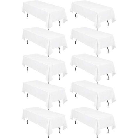Paquet de 10 nappes rectangulaires,153x260cm Nappe Blanche en Polyester pour Tables rectangulaires de 6 Pieds, résistantes aux Taches et aux Plis pour Mariage, Restaurant, fête, Banquet (1/4)