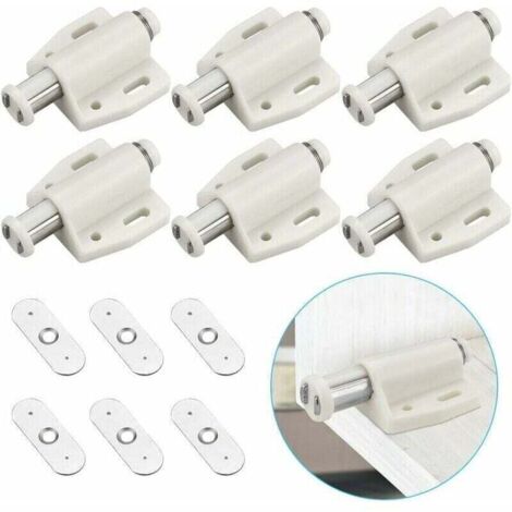 6 PCS Loqueteau Magnétique à Pression Loquet Aimanté en Plastique Loquet Magnétique à Fermeture Douce pour Porte Cabinet Tiroir Placard Coulissante Chambre Cuisine Salle de Bain - Blanc
