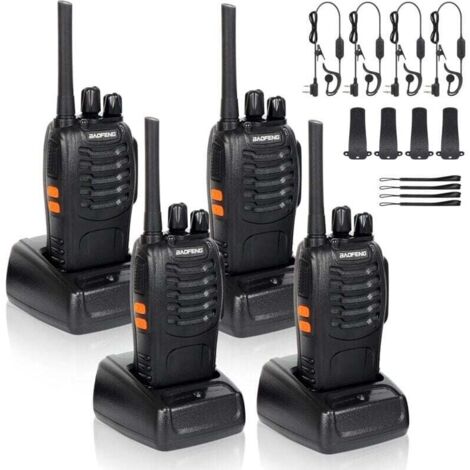 4 x talkies-walkies radio à deux canaux 400-470 MHz talkies-walkies avec écouteurs d'origine émetteur FM radio portable rechargeable 16 canaux - noir (1/4)
