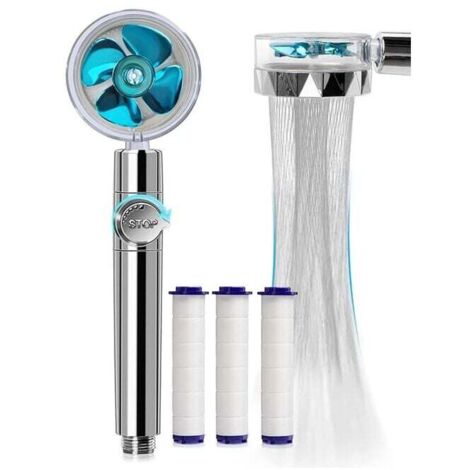 Pommeau de douche à main haute pression avec filtres Vortex Hydro Jet Turbo Propeller 360 degrés rotatif facile à installer (bleu) (1/4)