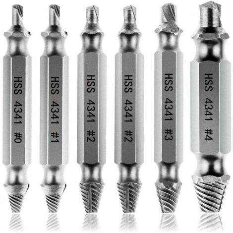 Extracteurs de vis endommagés [6 pièces], extracteur de vis, extracteur de boulon cassé en acier HSS 4341, dureté supérieure à 63 HRC