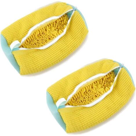 Lot de 2 Sacs à Linge pour Chaussures Réutilisables, Sac de Lavage Machine à Laver pour Chaussures Portable avec Fermeture Éclair, Filet Linge Machine à Laver Chaussures Protéger Chaussures (Jaune)