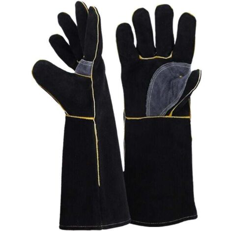 Gants résistants au feu et à la chaleur extrêmes, cuir avec coutures en kevlar, parfaits pour cheminée, poêle, four, grill, soudage, barbecue, mig, support à marmite, traitement des animaux(14 pouces)