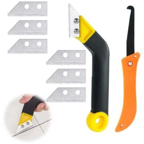 Lot de 9 Grattoirs Joints Carrelage avec, 7 Lames de Rechange et 1 Scie Coudée, Grattoir Rasoir Nettoyage pour Carrelage, Grattoir a Dejointer Carrelage,Grattoir à Joints
