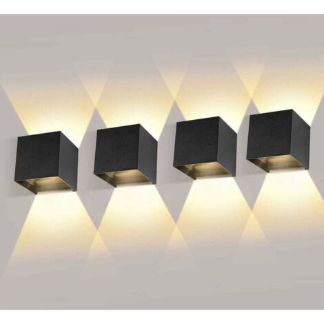 4 Pack Applique Murale Interieur/Exterieur 12W Avec Angle de Faisceau Réglable Appliques Murales LED 3000K Blanc Chaud Lampe Murale Etanche IP65 Applique Noire pour Salon Chambre (1/4)