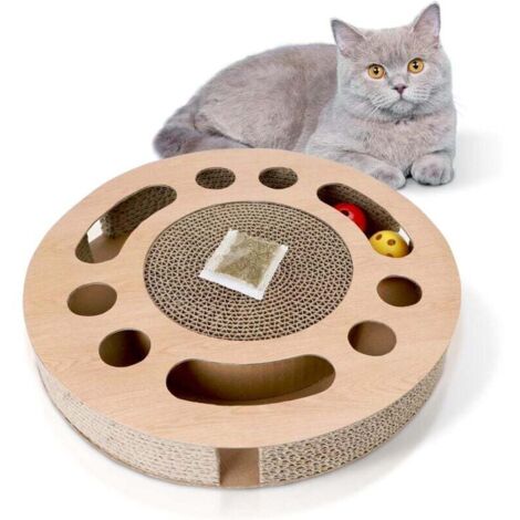 3 en 1 Grattoir Chat Carton Griffoir,Jouets Chat Tapis à Gratter pour Chat avec 2 Jouet Balles et Herbe À Chat