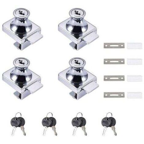 de porte en verre, 4 pièces Serrures à Came, Verrouillage de sécurité de la vitrine de l'armoire de porte en verre pour porte en verre de 5-8 mm (0,2-0,31") sans perçage avec 8 clés (1/4)