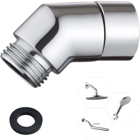 Adaptateur de Douchette à Main 135 Degrés 1/2" Coude Inclinaison Adaptateur De Pommeau De Douche Coude pour Douchette en Cuivre Tuyau de Douche Coudée avec Joint D'étanchéité (Argent)