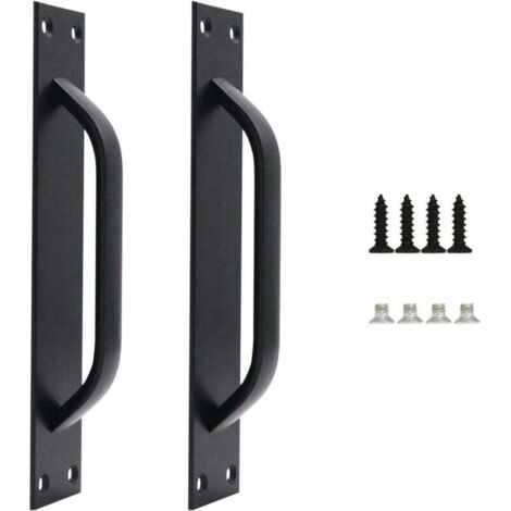 Lot de 2 Grange de Poignée de Porte, Handle de Porte de Grange, Poignée de Porte en Acier Massif, Handle de Porte Coulissante Lourde Pour Cuisine, Meubles, y Compris les Vis, Noire,200MM