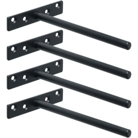 Support Etagère Murale Fixation Flottante Invisible Support en Métal, Tablette Flottante Support Flottant en Bois Dissimulé à Fixation, Noir Mat, 4 Pcs (1/4)