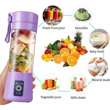 Presse-agrumes portable Blender électrique USB Mini blender portable pour shakes et smoothies Mixeur de jus de 380 ml avec six lames Idéal pour mélanger