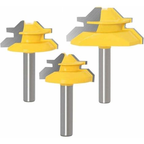 8mm Tige Fraises à Rainurer Set, Fraise à Onglet de 45º, 45 degrés fraise verrouillage set, pour le bois DIY meubles,,3 pièces
