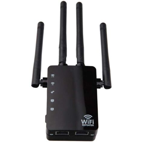 Amplificateur de signal WiFi sans fil Répéteur amélioré double bande 1 200 M Routeur haute puissance 2,4 et 5G (noir, 90x173x70mm