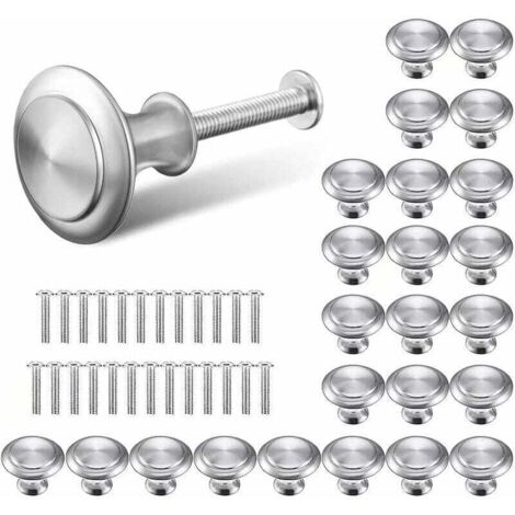 Argent Tiroir de Porte Poignée,Boutons de Porte Rond Boutons,Poignées de tiroir Rondes Argentées,30mm Bouton de Meubles s'appliquent à Poignées de Meuble pour Placard Armoire Cuisine (25 Pièces