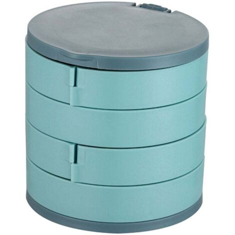 Boîte de rangement rotative à 4 étages pour bijoux, cosmétiques, boucles d'oreilles, collier, bracelet et bagues (bleu) (1/4)