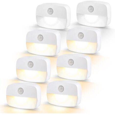 Veilleuses LED, Lumière de détecteur de mouvement avec Capteur de Crépuscule, Veilleuse Enfant pour Chambre Bébé, Cuisine, Couloir, Escalier, Salon, Blanc Chaud, Lot de 8 (8 pièces)