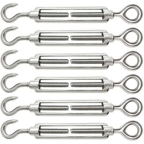 6 Pièces Tendeur Cable M6 Tendeur Cable Inox 304 Réglable Crochet de Ridoir et Oeil pour Tendeur de Fil Cable Acier Corde Crochet Tendeur Accessoires (1/4)