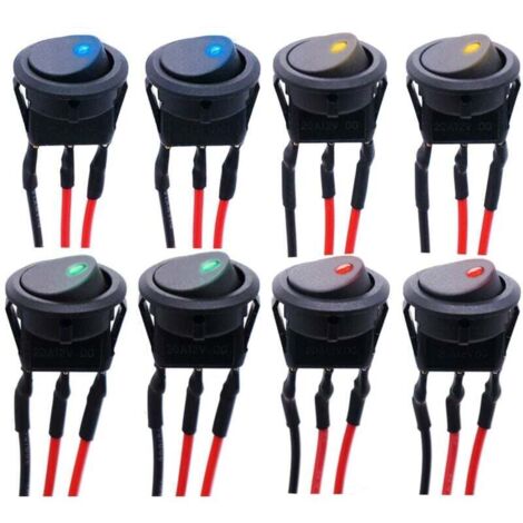 LED Interrupteur à Bascule,Rond Interupteur pour Voiture DC 12V 20A Interrupteurs à Levier à LED étanches avec Fil, 3 Broches, Bouton De Verrouillage Interrupteur pour Voiture, Camion