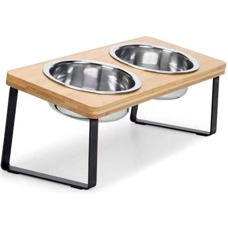 Elevated Cat Bowls for Food and Water 15° Tilted Raised Stainless Steel Cat Food Bowl with Bamboo Stand and Anti Vomit Feeding Station for Indoor Cats and Pet (1/4)