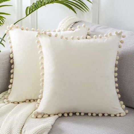 Housse de Coussin 45x45 Blanc Decoration Chambre Fille Lot de 2 Coussins et Accessoires Decoratifs pour Canapé Design Double Face de Couleur Uni (1/4)