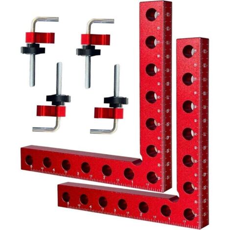 2 jeux d'équerres de positionnement à 90 degrés en alliage d'aluminium de 14 x 14 cm, bloc de positionnement à 90 degrés, pince d'angle en forme de L à 90°, règle d'angle de pince d'angle en al