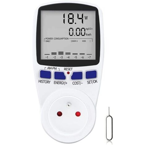 Wattmètre, Prise Compteur d'Énergie Numérique, Mesure Consommation Electrique, Prise Consommation d'Énergie avec 7 Mode et Lécran LCD, Prise Wattmetre, 16A Protection de Surcharge (1/4)