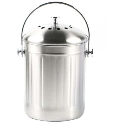 Seau Compost Inodore en Acier Inoxydable pour Cuisine - Poubelle Compost Cuisine - Comprend Filtres à Charbon de Rechange ，3018cm (1/4)